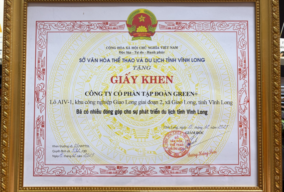 Giấy khen - Sở Văn hóa Thể thao & Du lịch tỉnh Vĩnh Long