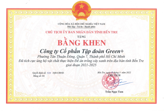 Bằng khen từ UBND tỉnh Bến Tre