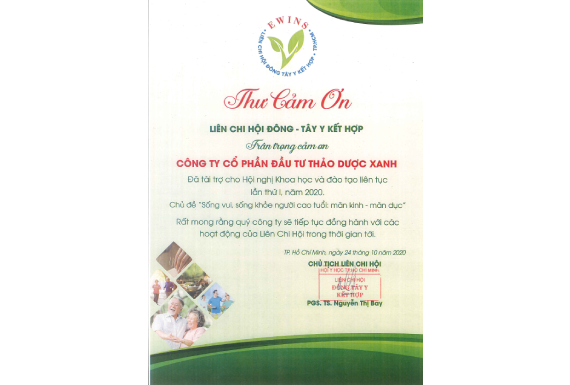 Chứng nhận Liên Chi Hội Đông - Tây Y Kết Hợp