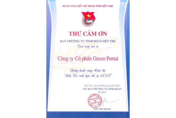 Thư cảm ơn BTV Tỉnh Đoàn Bến Tre