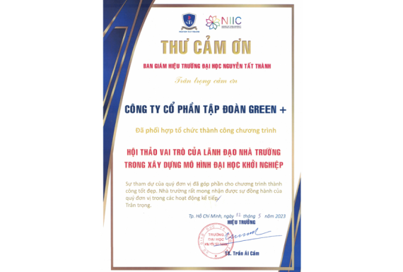 Thư cảm ơn Ban Giám hiệu trường ĐH Nguyễn Tất Thành