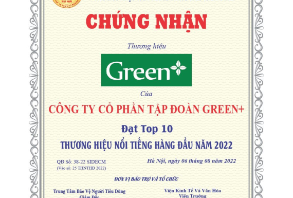 Chứng nhận Đạt Top 10 Thương hiệu nổi tiếng hàng đầu  2022